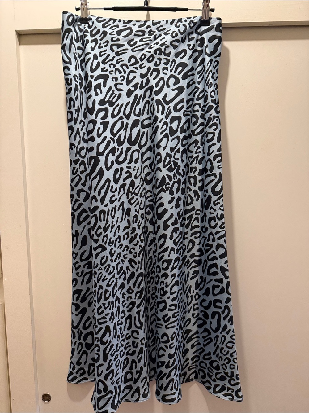 Rebecca Minkoff Black Leopard Print Midi Skirt in Pale Blue